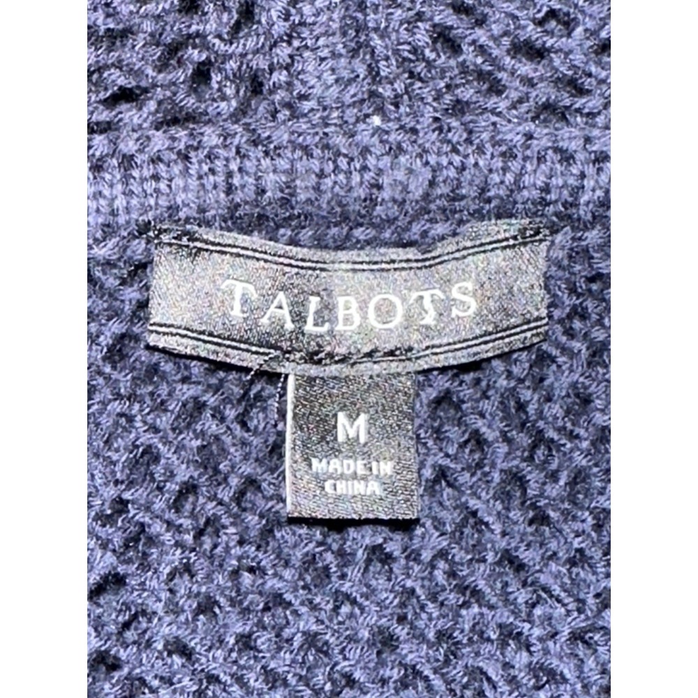 TALBOTS Navy Honeycomb/mesh knit & Ribbed Trim Open Front; Size‎ Medium - Picture 3 of 5